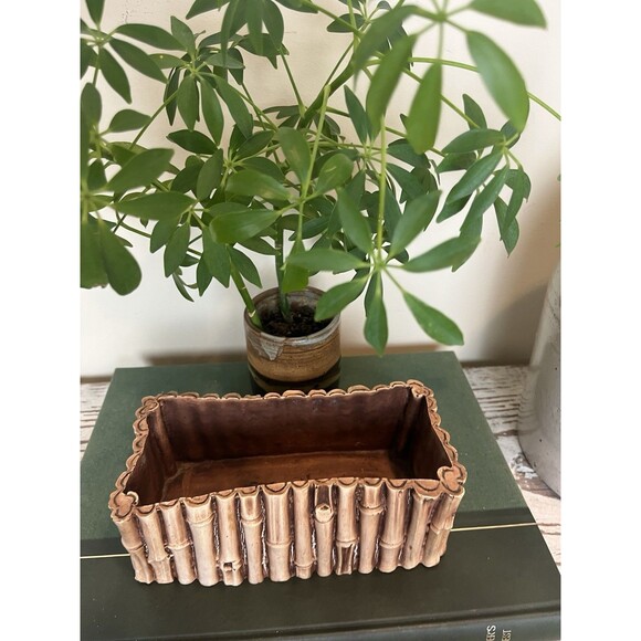Vintage 1980’s Pompadour Composite Bamboo Style Planter 7.5” x 4” - Picture 6 of 7